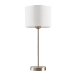 Lindby lámpara de mesa Annatina, blanco, níquel, altura 48 cm, textil