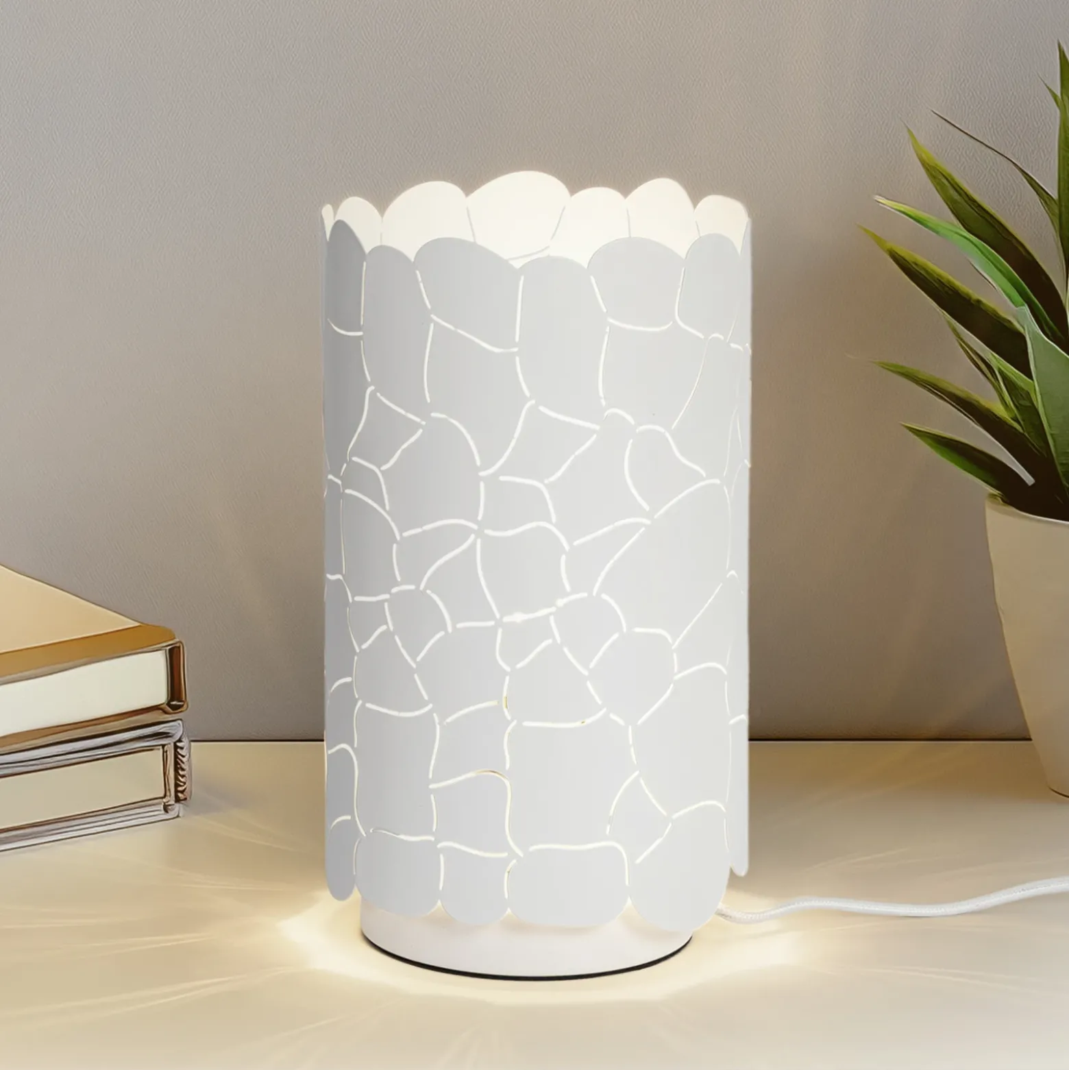 Lindby lámpara de mesa Aralena, blanca, metal, altura 26,5 cm