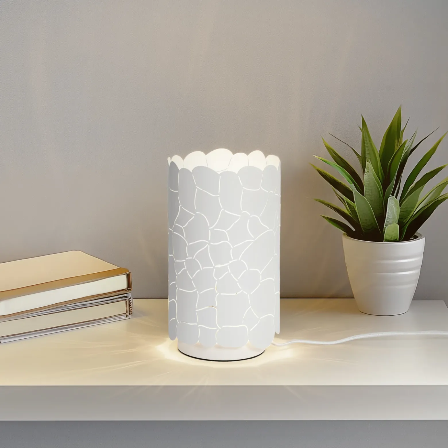 Lindby lámpara de mesa Aralena, blanca, metal, altura 26,5 cm
