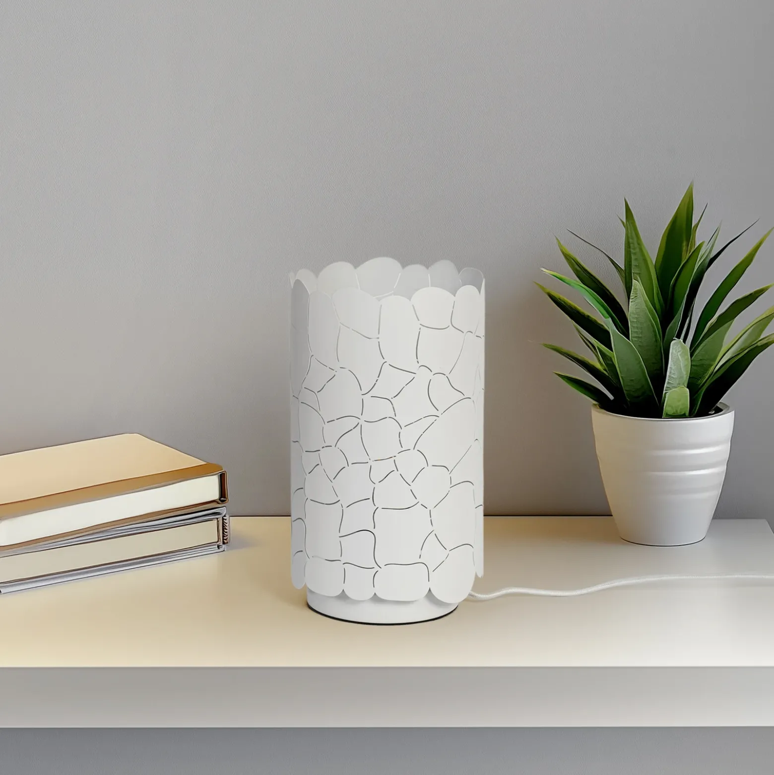 Lindby lámpara de mesa Aralena, blanca, metal, altura 26,5 cm