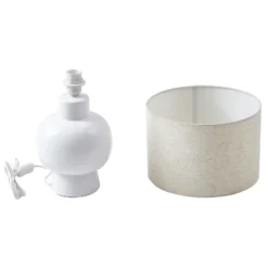 Lindby lámpara de mesa Arved, blanco, textil, cerámica, 46 cm