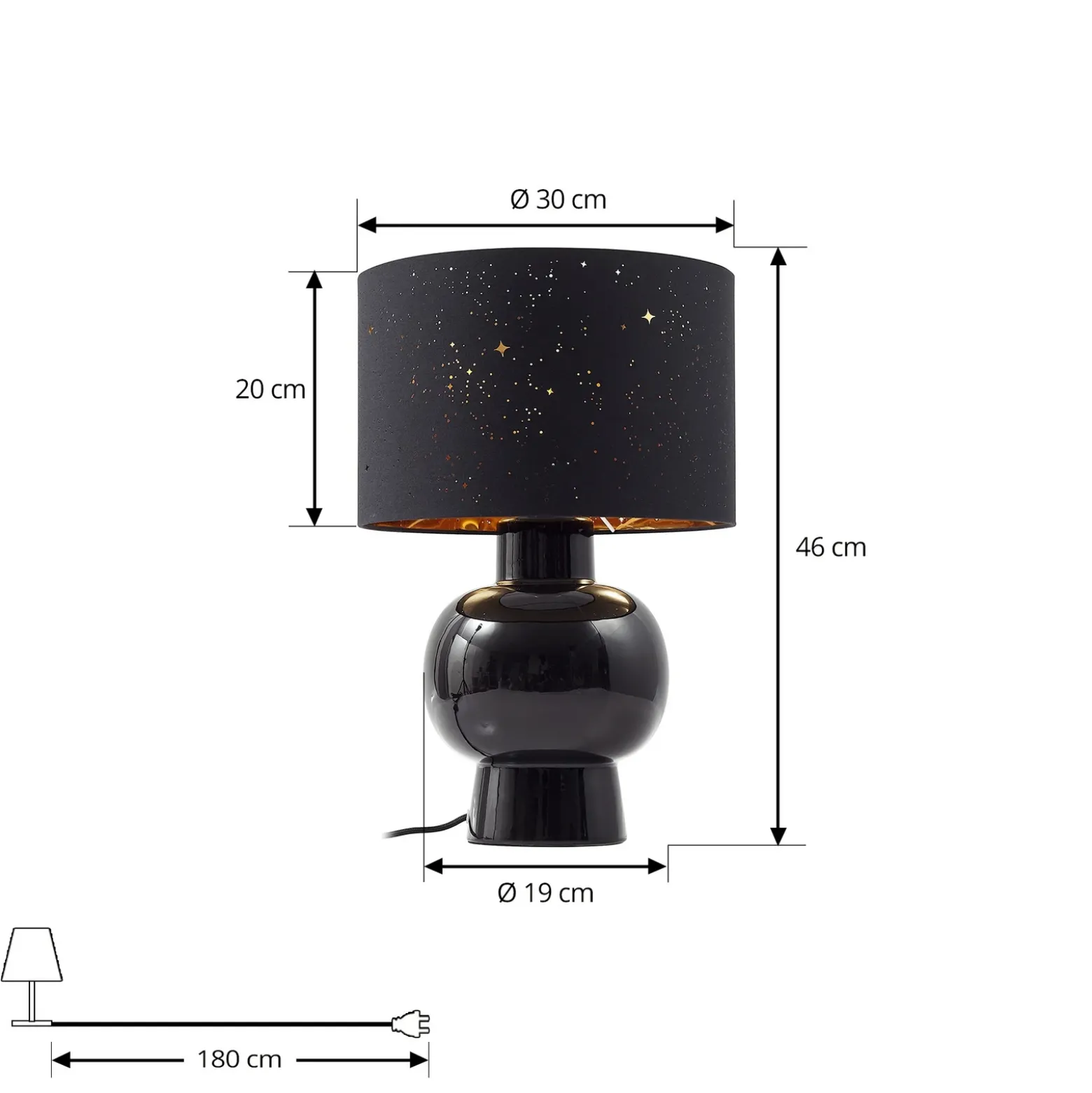Lindby lámpara de mesa Arved, negro, textil, cerámica, 46 cm