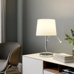 Lindby lámpara de mesa Benjiro, blanco, textil, lámpara de lectura, 52cm