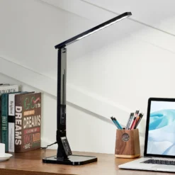 Lindby lámpara de mesa LED Eleni, negra, CCT, atenuable