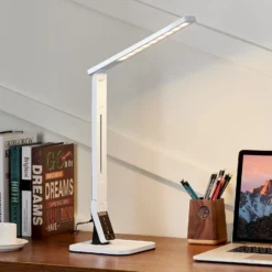 Lindby lámpara de mesa LED Eleni, blanca, CCT, atenuable