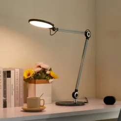 Lindby lámpara de mesa LED Nyxaris, gris, metal, CCT, 50 cm