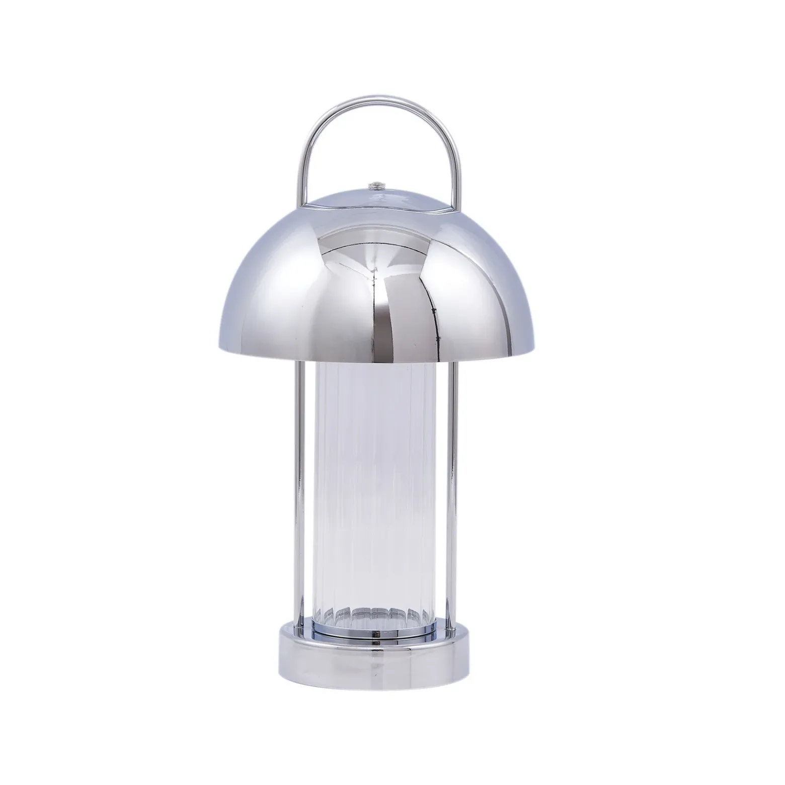 Lindby lámpara de mesa LED recargable Mareli, cromo, metal, Ø 18 cm