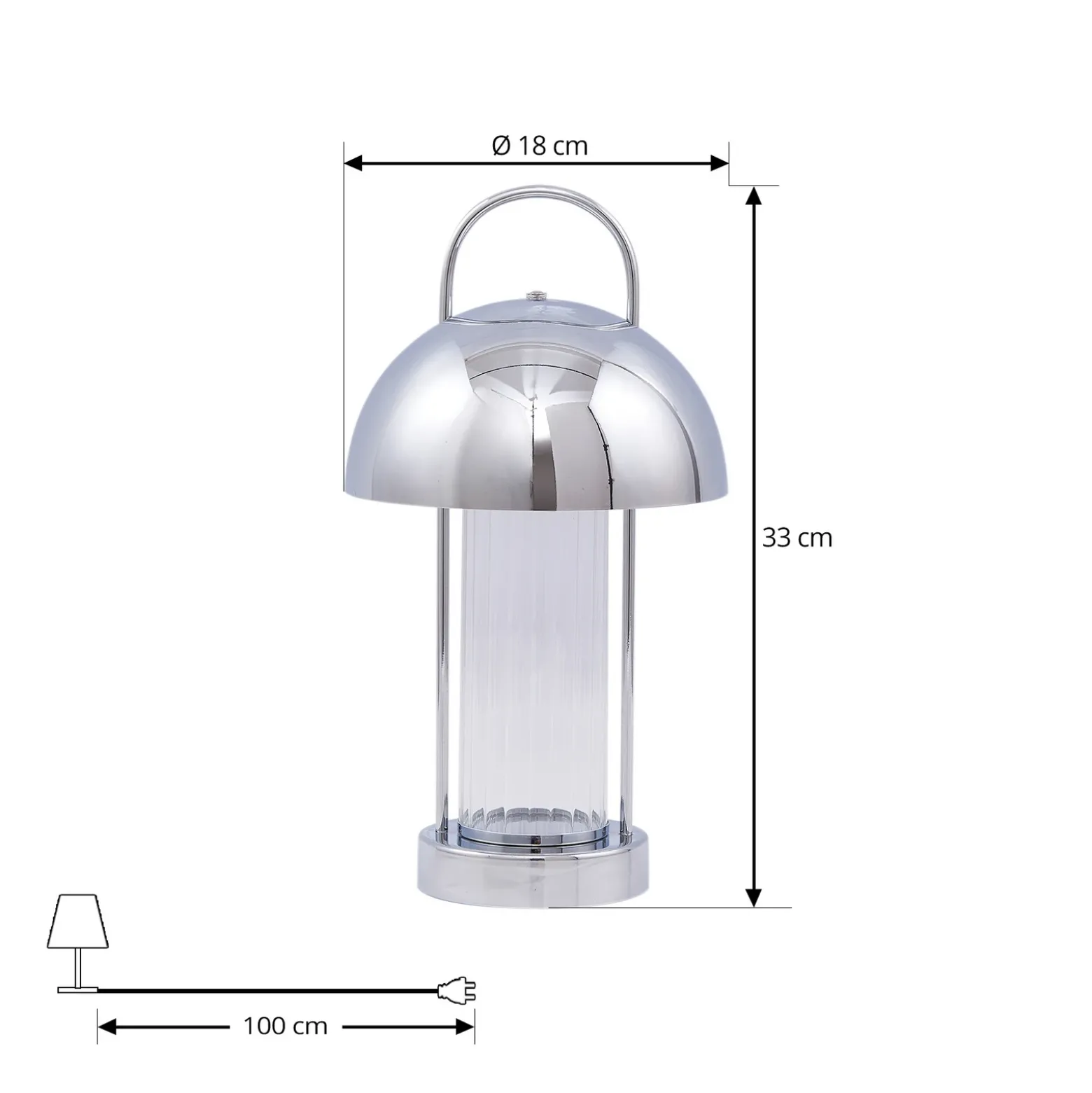 Lindby lámpara de mesa LED recargable Mareli, cromo, metal, Ø 18 cm