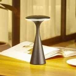 Lindby Lámpara de mesa LED recargable Evelen, negra, IP54, CCT