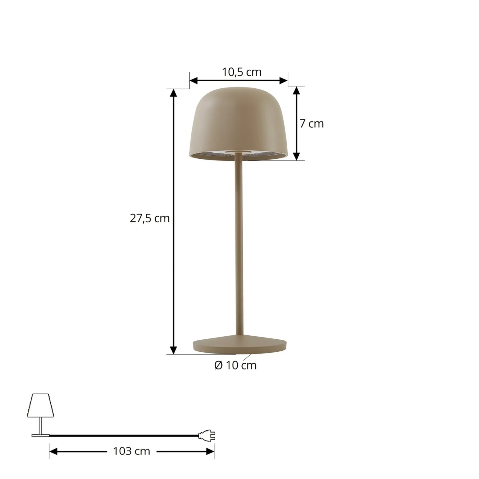 Lindby Lámpara de mesa LED recargable Arietty, beige, atenuable, IP65
