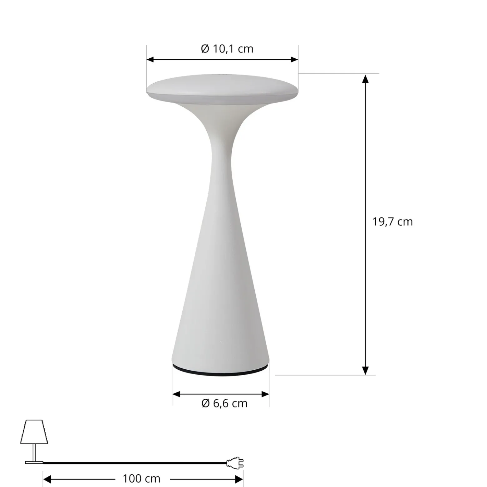 Lindby Lámpara de mesa LED recargable Evelen, blanca, IP54, CCT