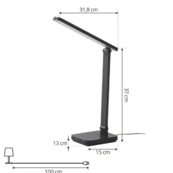 Lindby lámpara de mesa LED Rylas, negra, USB, CCT