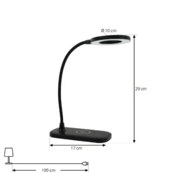 Lindby Lámpara de mesa LED Siona negra CCT atenuable Estación de carga