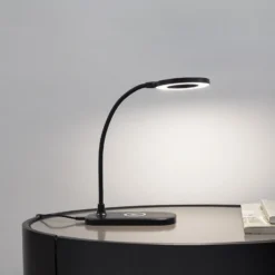 Lindby Lámpara de mesa LED Siona negra CCT atenuable Estación de carga