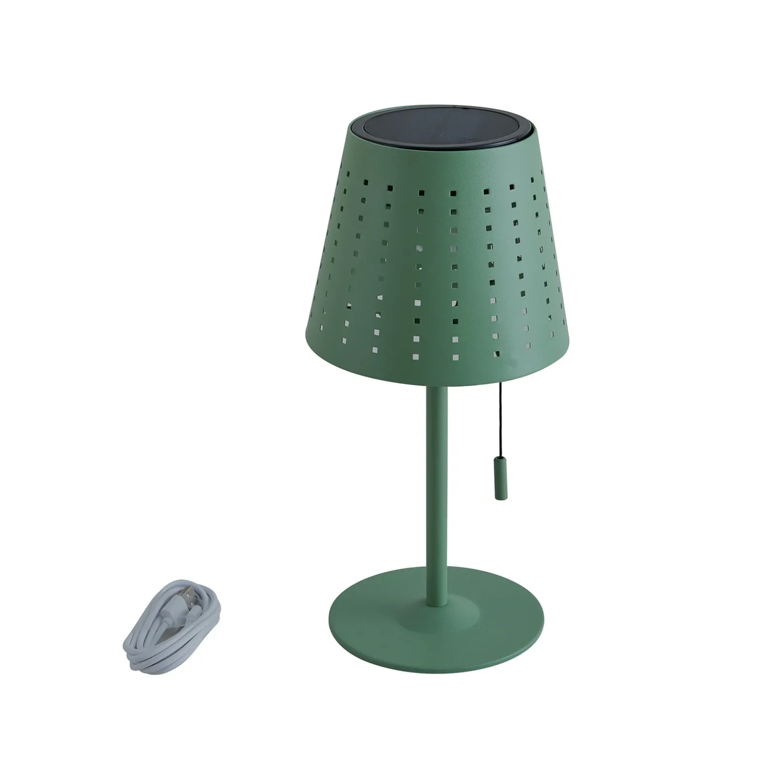 Lindby lámpara de mesa LED solar Hilario, verde, hierro, batería recargable