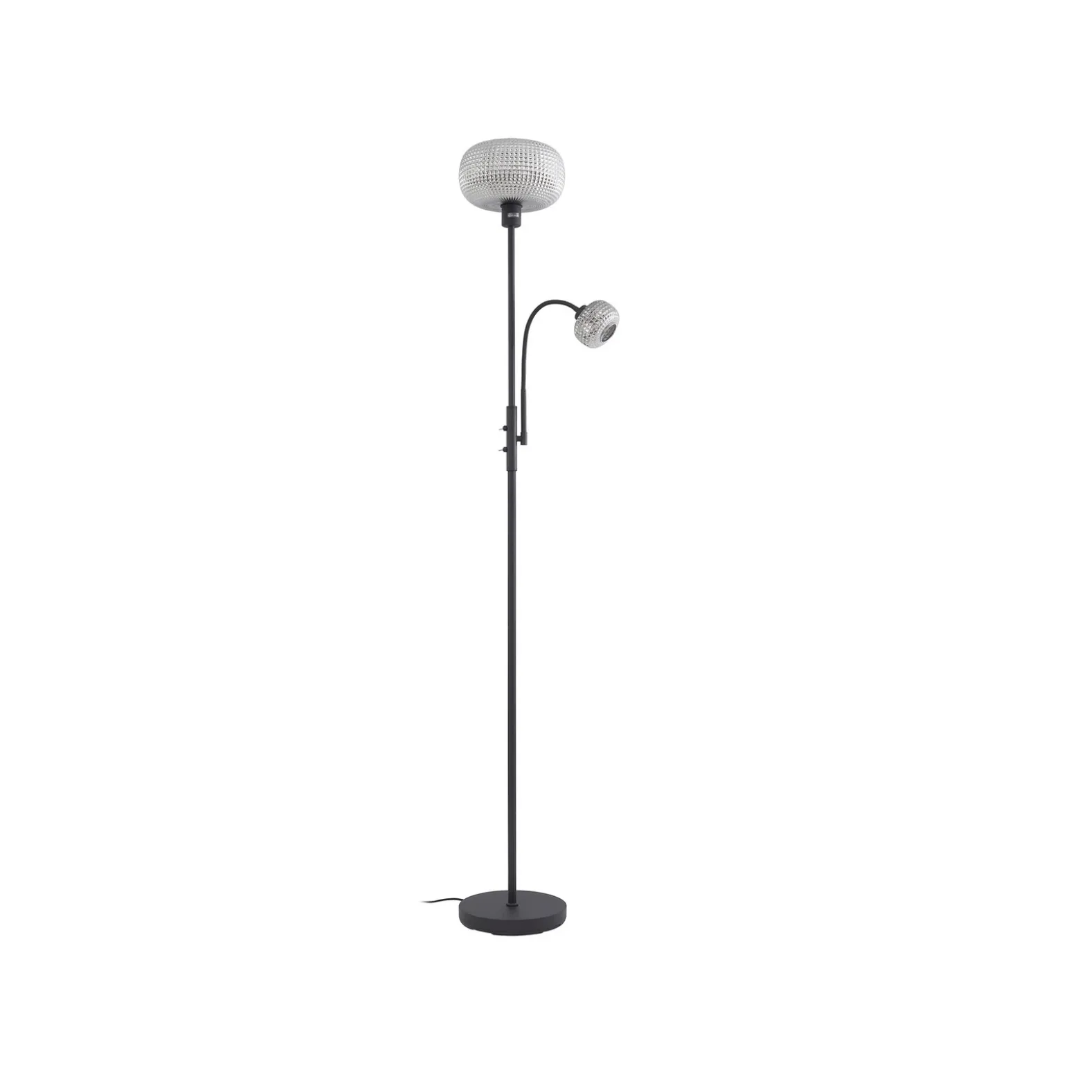Lindby lámpara de pie Aliette, negro/gris, cristal, brazo de lectura