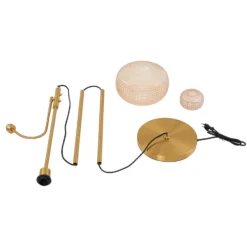 Lindby lámpara de pie Aliette, oro/ámbar, cristal, brazo de lectura