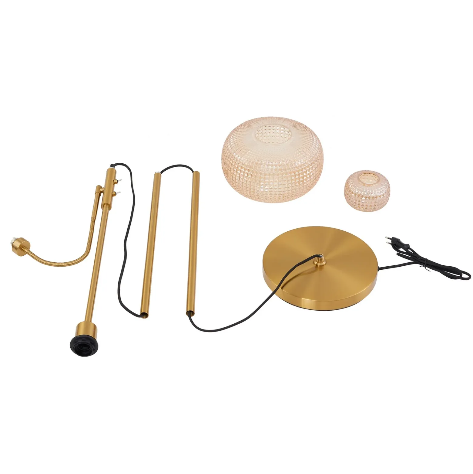 Lindby lámpara de pie Aliette, oro/ámbar, cristal, brazo de lectura