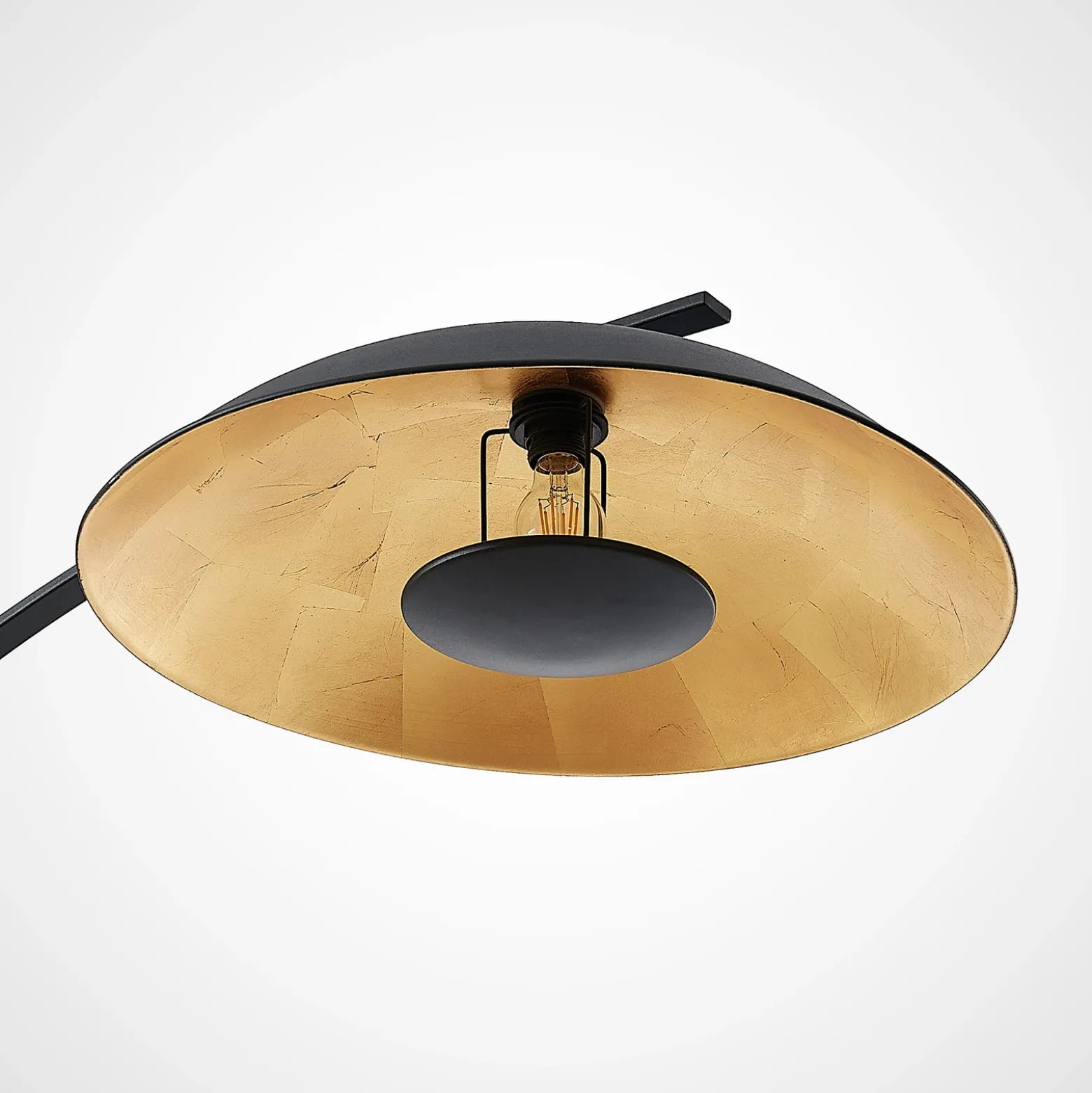 Lindby lámpara de pie arqueada Emilienne, negra, dorada, 180 cm