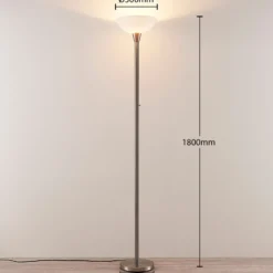 Lindby lámpara de pie Ignacia, color níquel, vidrio, 180 cm, E27