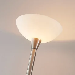 Lindby lámpara de pie Ignacia, color níquel, vidrio, 180 cm, E27
