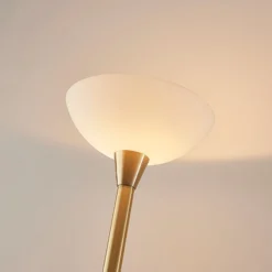 Lindby lámpara de pie Ignacia, color latón, cristal, 180 cm, E27