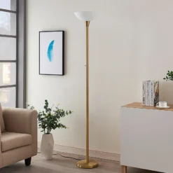 Lindby lámpara de pie Ignacia, color latón, cristal, 180 cm, E27