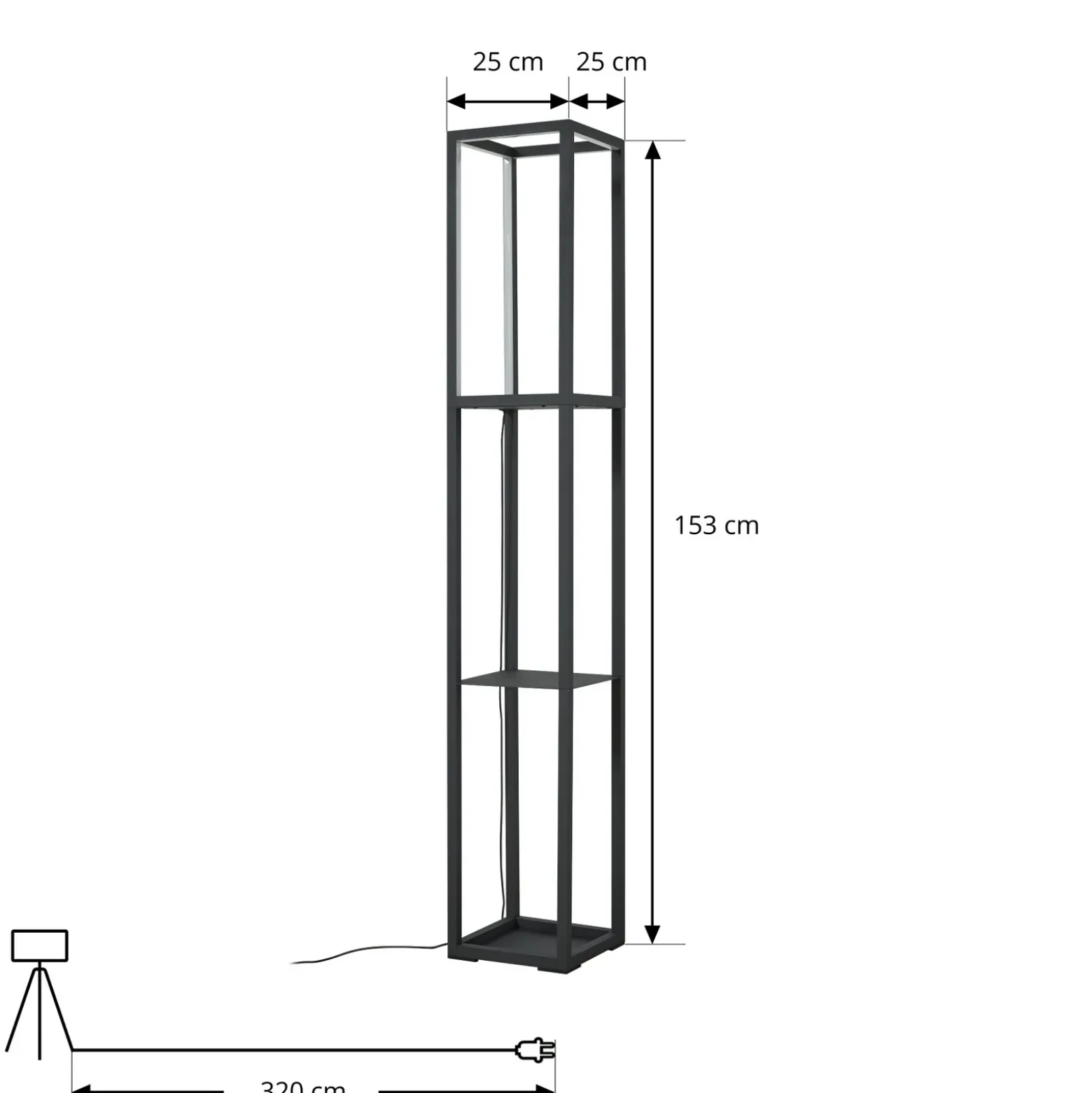 Lindby Lámpara de pie LED Birta, estantería, 155 cm, negro, metal