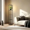 Lindby Lámpara de pie LED Birta, estantería, 155 cm, negro, metal
