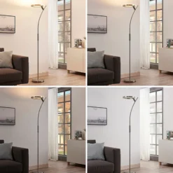 Lindby lámpara de pie LED Darion, gris, metal, atenuable, 180cm