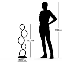 Lindby lámpara de pie LED Jacek, negra, metal, 110 cm, anillos