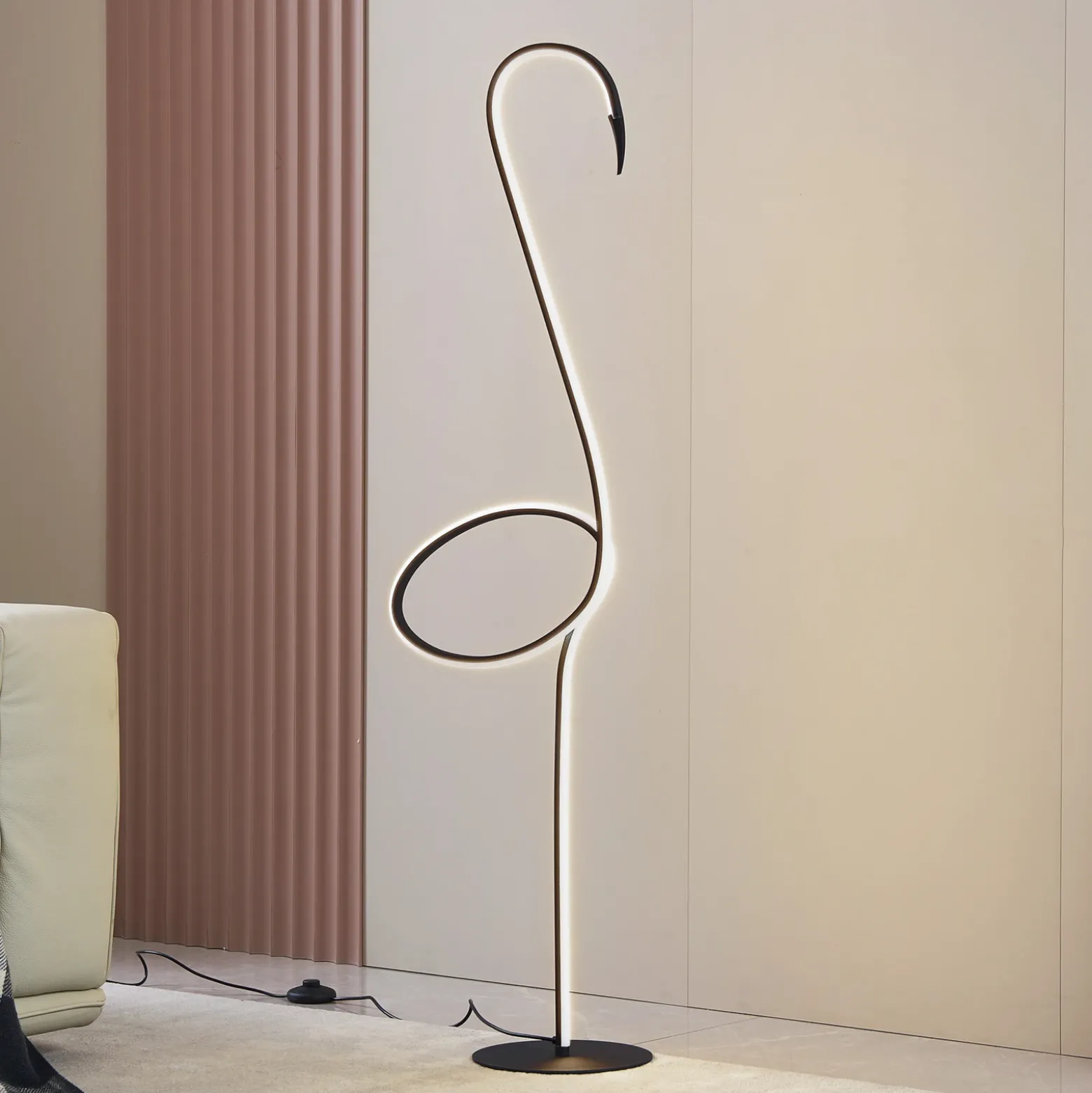 Lindby lámpara de pie LED Pajaro, 130 cm, negra, CCT, atenuable