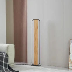 Lindby lámpara de pie LED Romilda, gris, madera, altura 122 cm