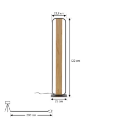 Lindby lámpara de pie LED Romilda, gris, madera, altura 122 cm
