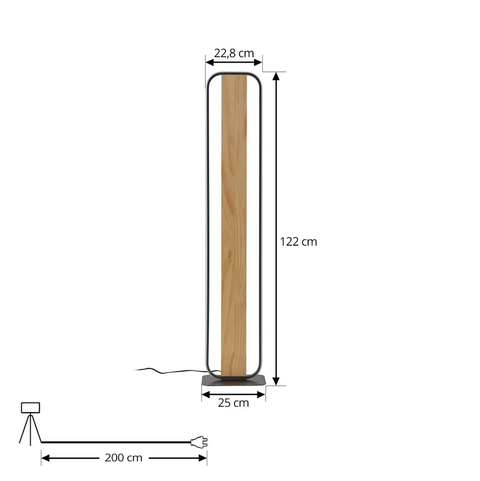 Lindby lámpara de pie LED Romilda, gris, madera, altura 122 cm