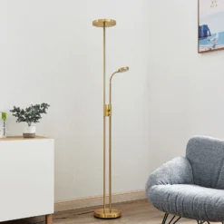 Lindby Lámpara de pie LED Seppa, redonda, latón, metal, 180 cm