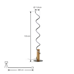 Lindby lámpara de pie LED Spiraali, gris, madera, altura 133 cm