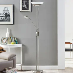 Lindby lámpara de pie LED Yveta, color níquel, metal, atenuable