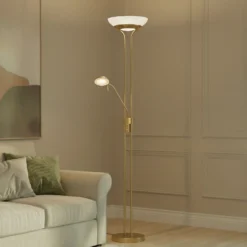 Lindby lámpara de pie LED Yveta, latón, metal, atenuable, 183cm
