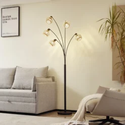 Lindby lámpara de pie Lielle, bambú natural, 5 luces, 190 cm