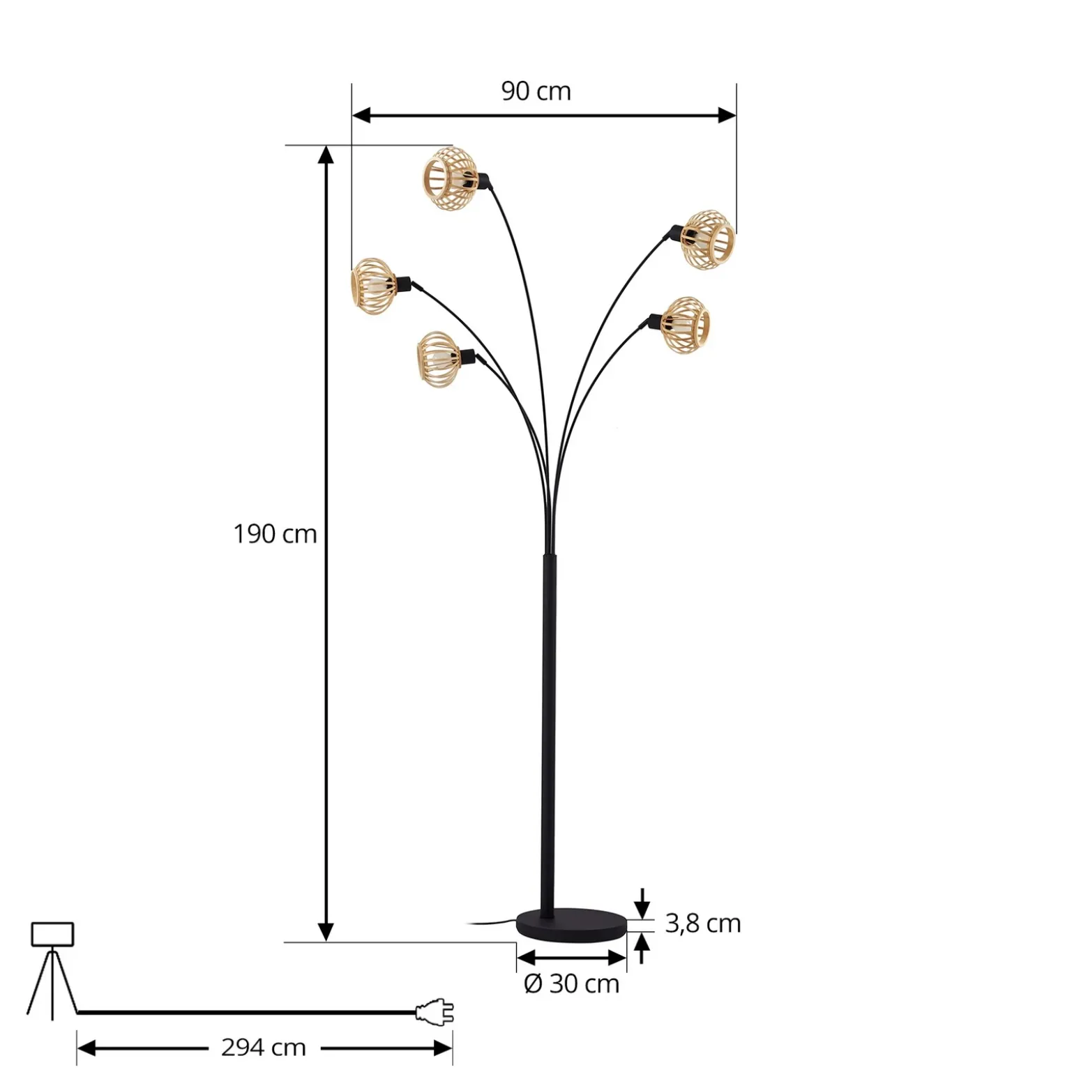 Lindby lámpara de pie Lielle, bambú natural, 5 luces, 190 cm