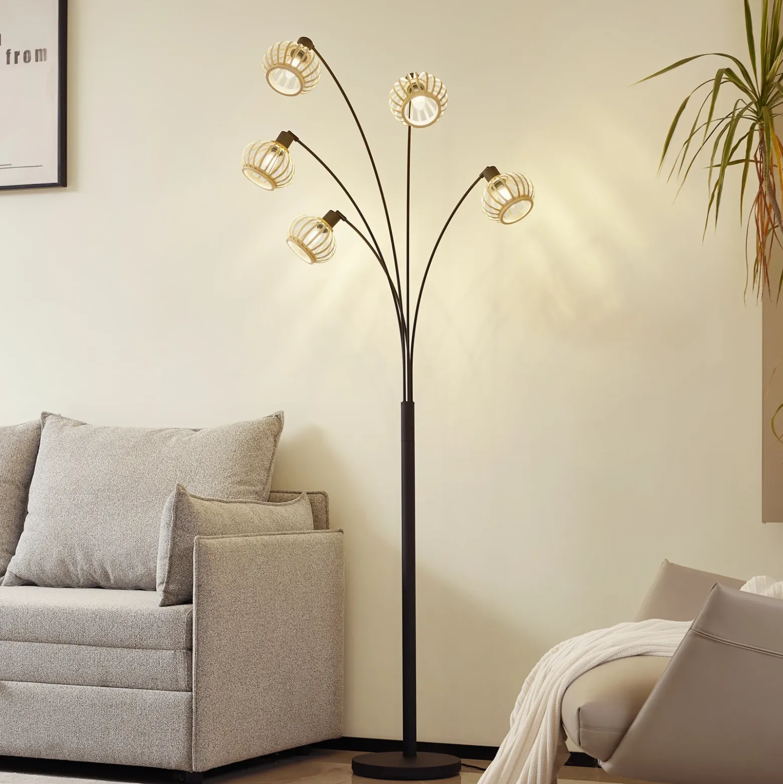Lindby lámpara de pie Lielle, bambú natural, 5 luces, 190 cm