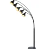 Lindby lámpara de pie Lira, 5 luces, altura 205 cm, negro, dorado
