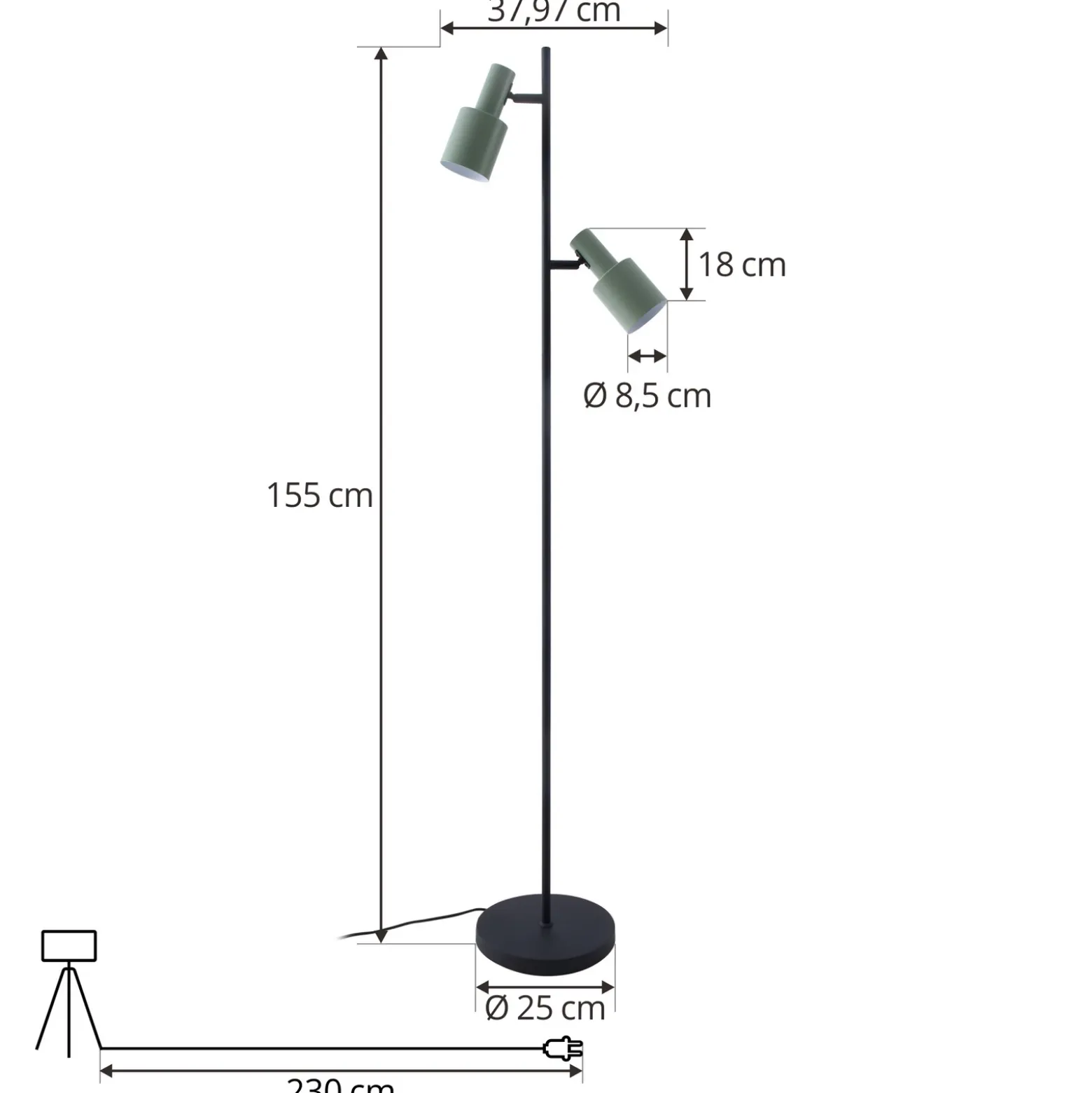 Lindby lámpara de pie Ovelia, verde/negro, metal, E27
