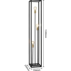 Lindby lámpara de pie Tiliane, negra, metal, 3 luces, 153cm