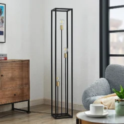 Lindby lámpara de pie Tiliane, negra, metal, 3 luces, 153cm