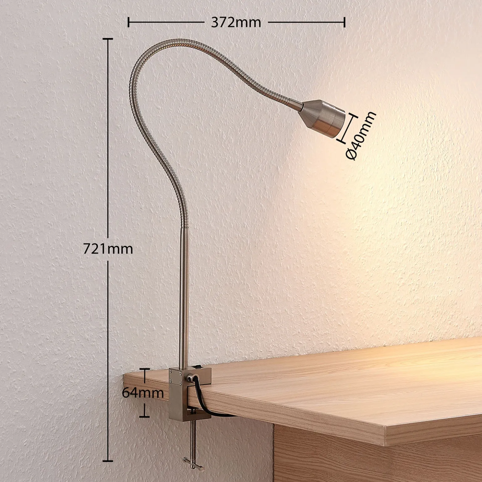 Lindby lámpara de pinza LED Hanilo, altura 80 cm, níquel, metal