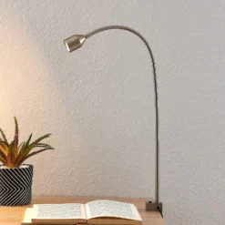 Lindby lámpara de pinza LED Hanilo, altura 80 cm, níquel, metal