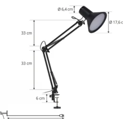 Lindby lámpara de pinza LED Undra, negra, metal, regulable