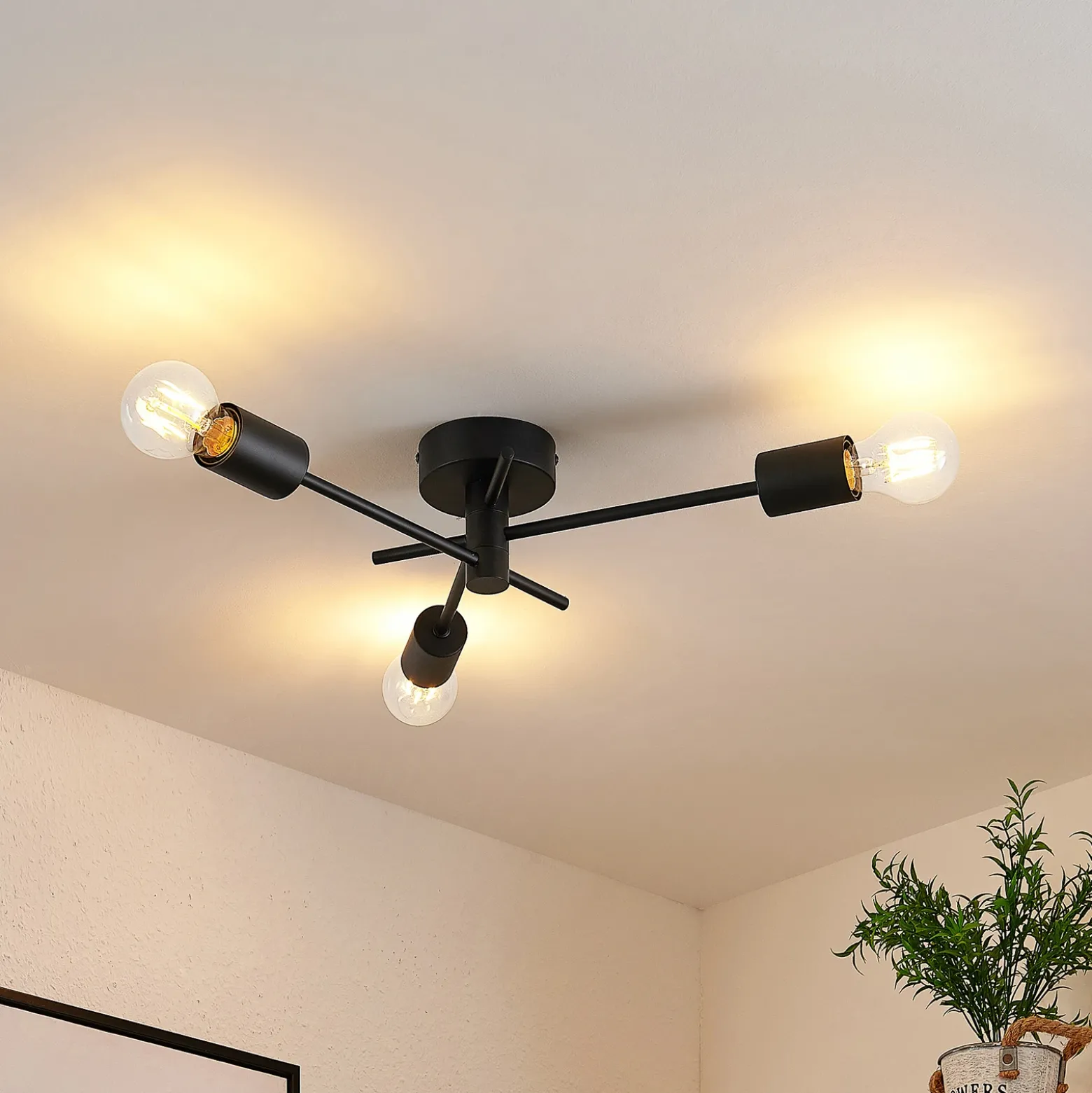 Lindby Lámpara de techo Cerros, 3 luces, negro, metal
